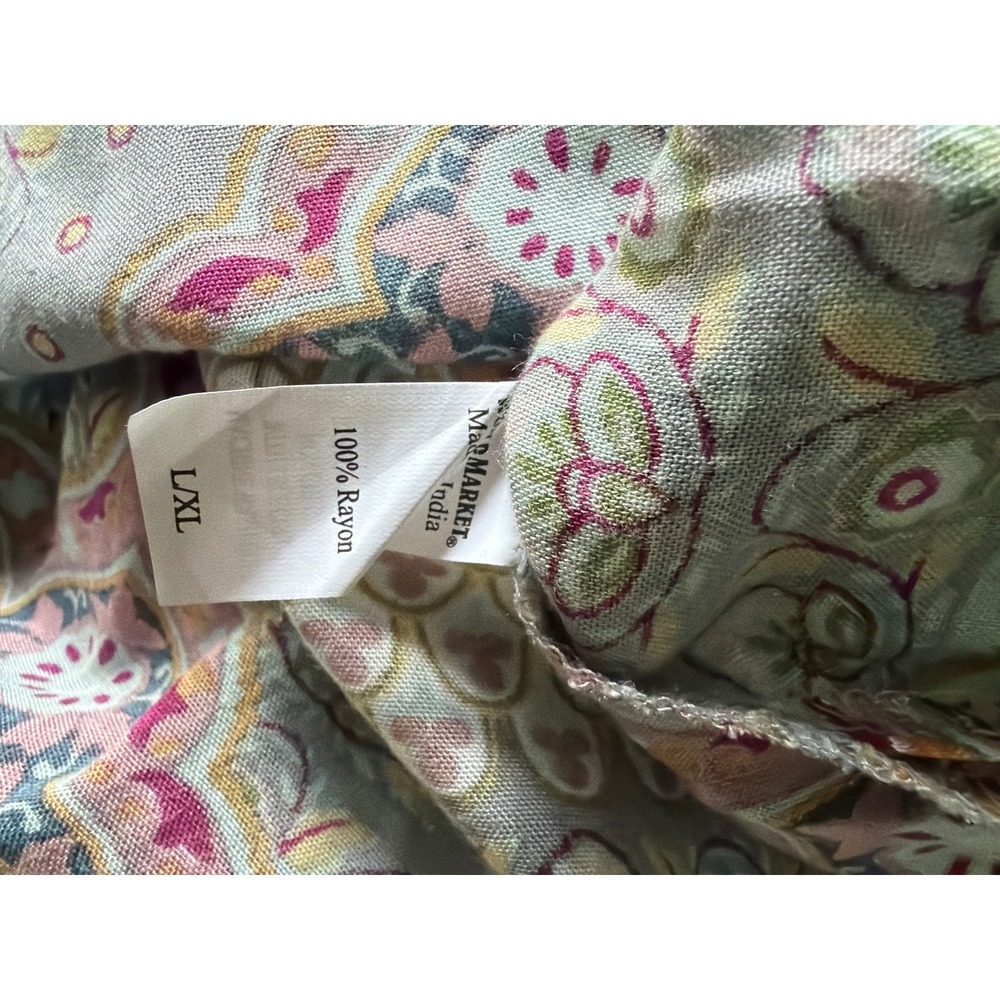 World Market Boho Paisley Floral Maxi Dress Green Pink Rayon Kimono Sleeve L/XL - Picture 4 of 7